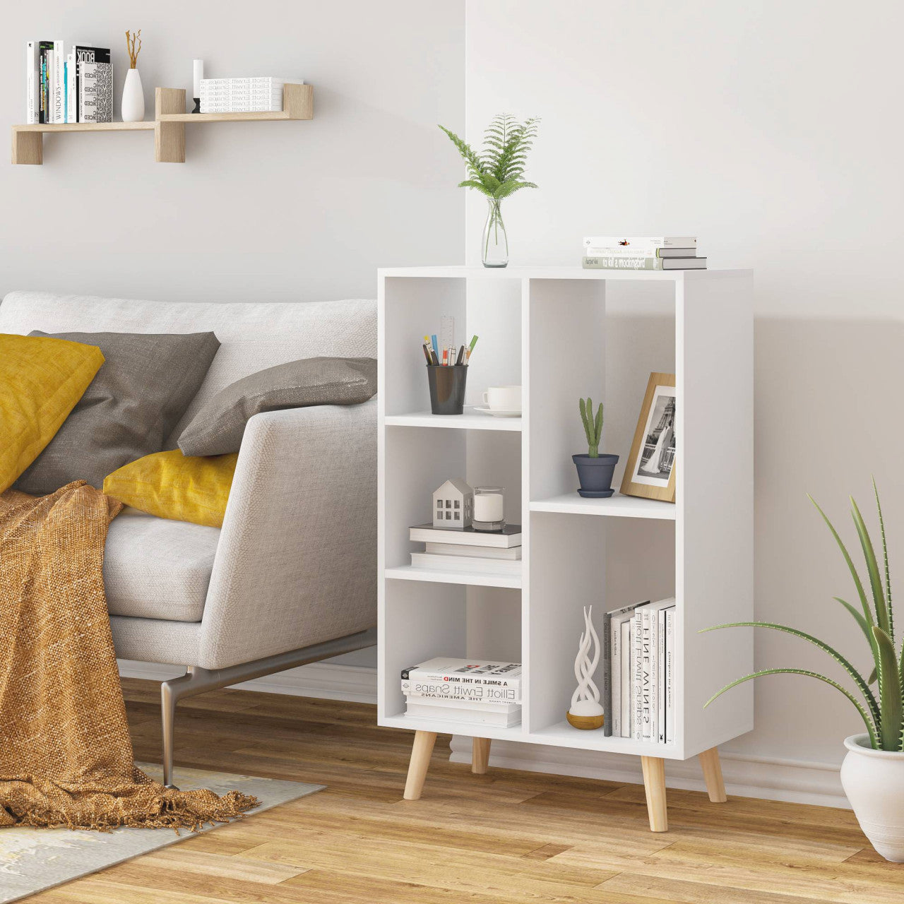 24goodz Cube Shelf Bookcase - Modern Design - Durable and Stable - E1 Wood-Based Material - White - 60 x 95 x 30 cm - ws