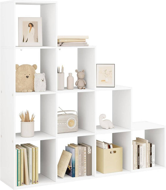 24goodz Stylish Bookshelf with 10 Compartments - Large Storage Capacity - E1 Wood Material - For Home & Office - White
