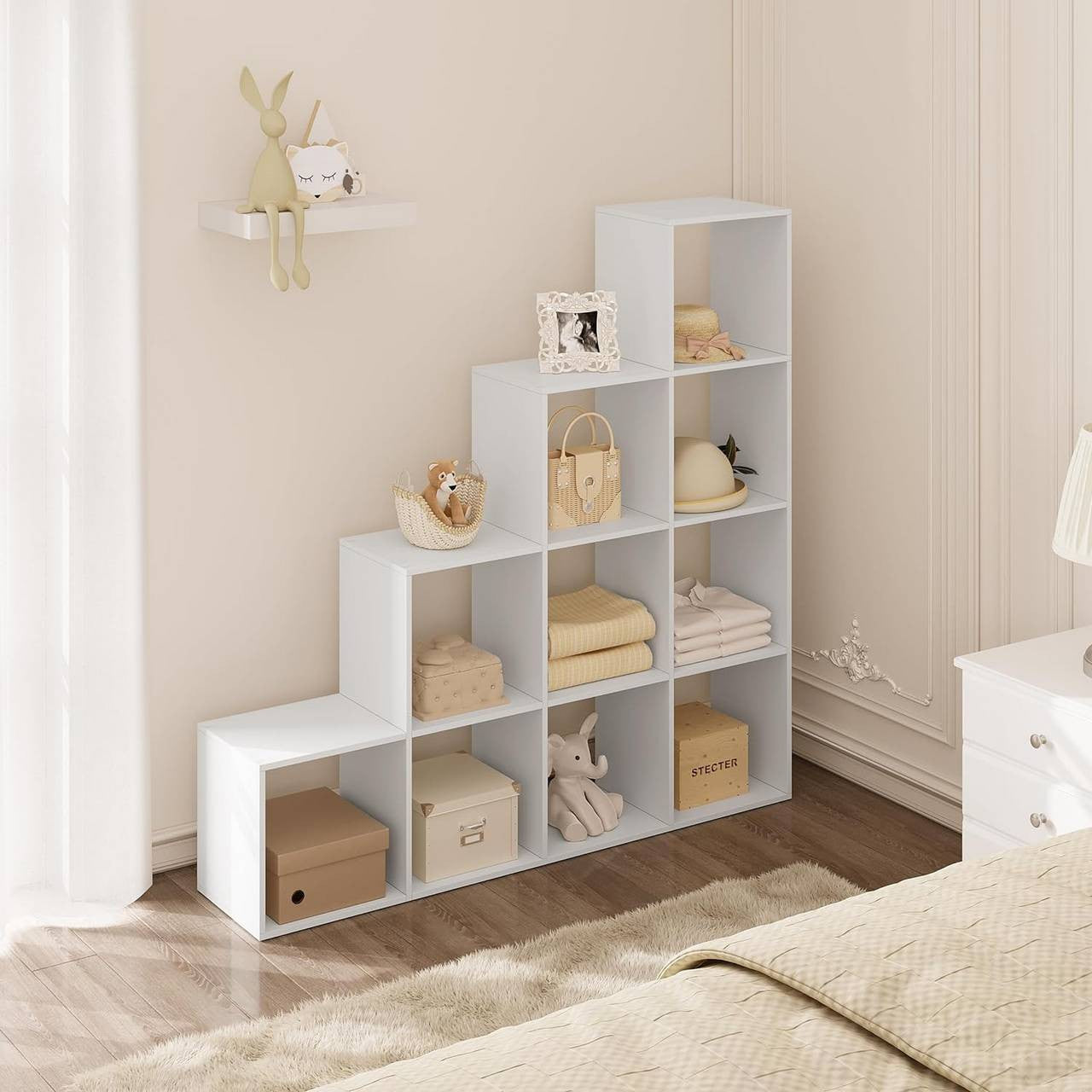 24goodz Stylish Bookshelf with 10 Compartments - Large Storage Capacity - E1 Wood Material - For Home & Office - White