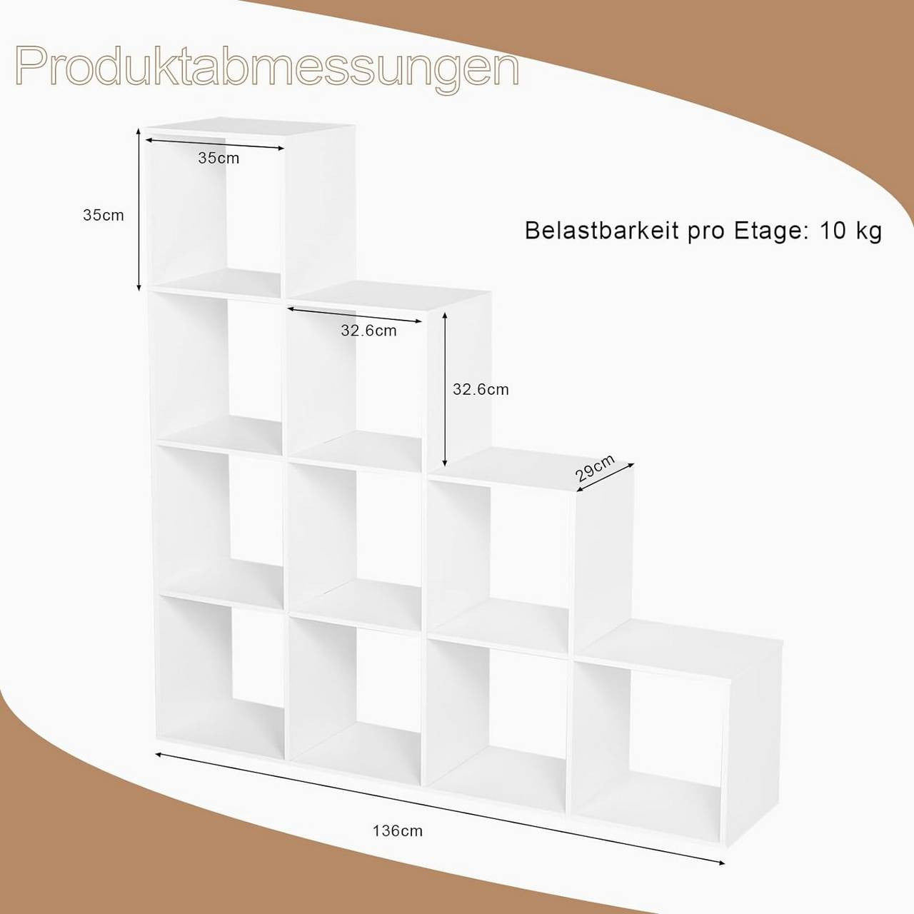 24goodz Stylish Bookshelf with 10 Compartments - Large Storage Capacity - E1 Wood Material - For Home & Office - White