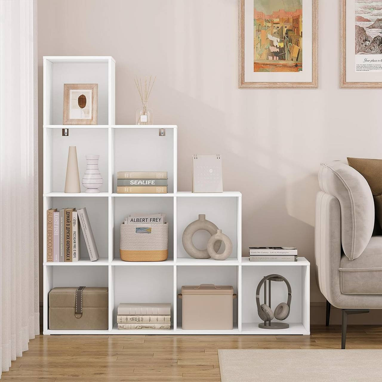 24goodz Cube Shelf with 10 Compartments - Stylish and Practical Design - Wood Material - For Home and Office - White/Oak
