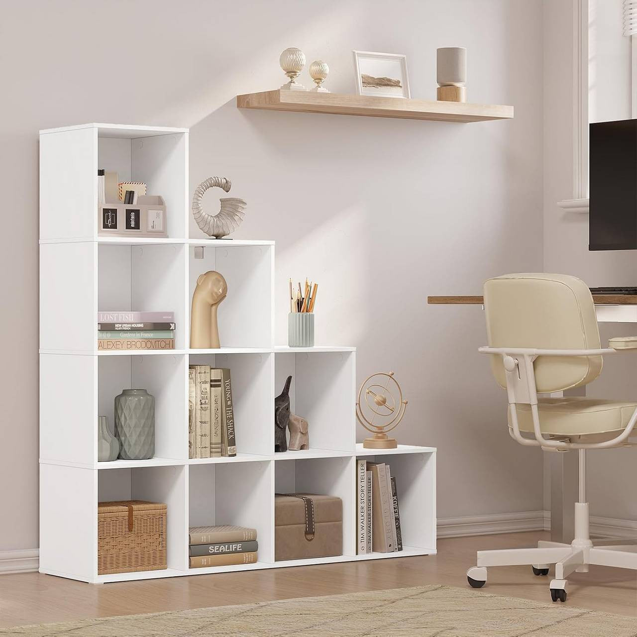 24goodz Cube Shelf with 10 Compartments - Stylish and Practical Design - Wood Material - For Home and Office - White/Oak
