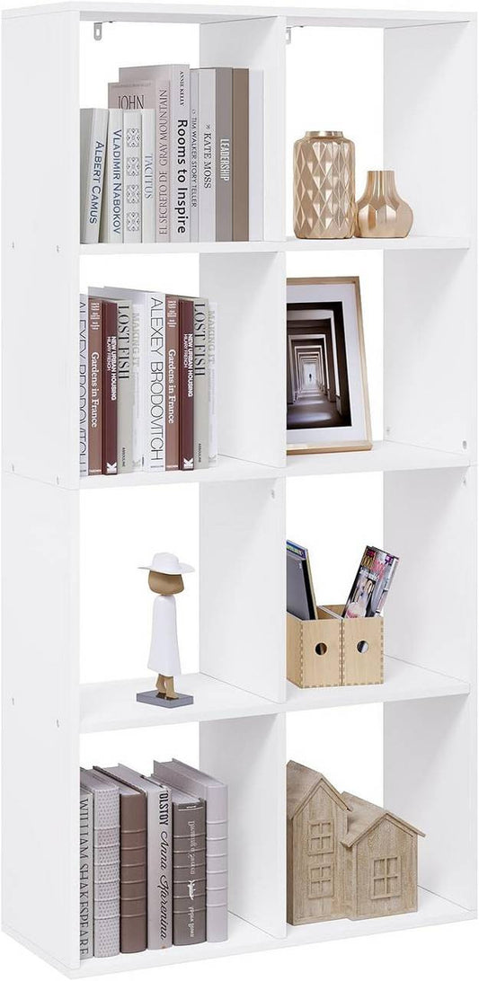 24goodz Bookshelf with 4 Levels and 8 Compartments - Ample Storage Space - E1 Wood Material - White - 71x141x29 cm