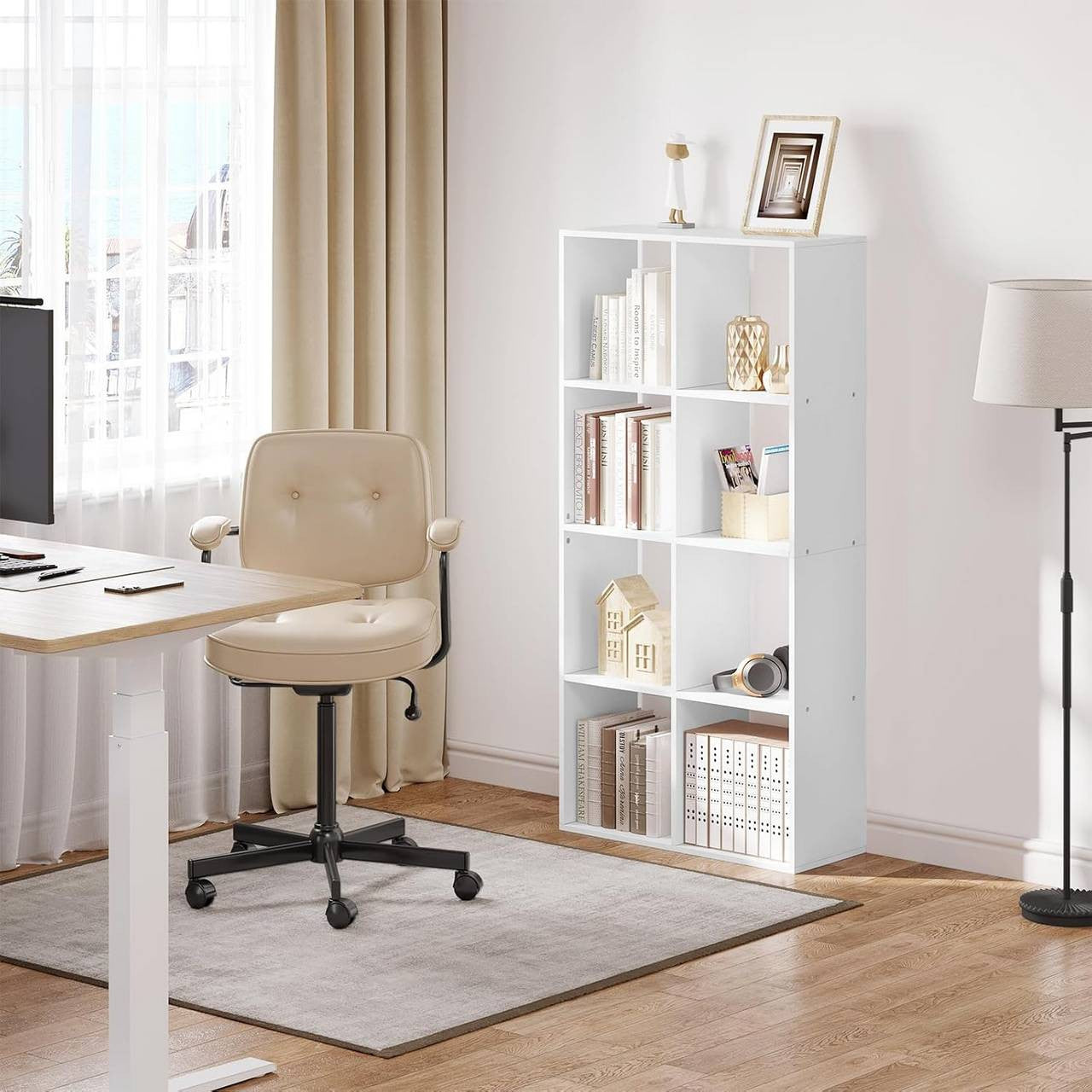 24goodz Bookshelf with 4 Levels and 8 Compartments - Ample Storage Space - E1 Wood Material - White - 71x141x29 cm