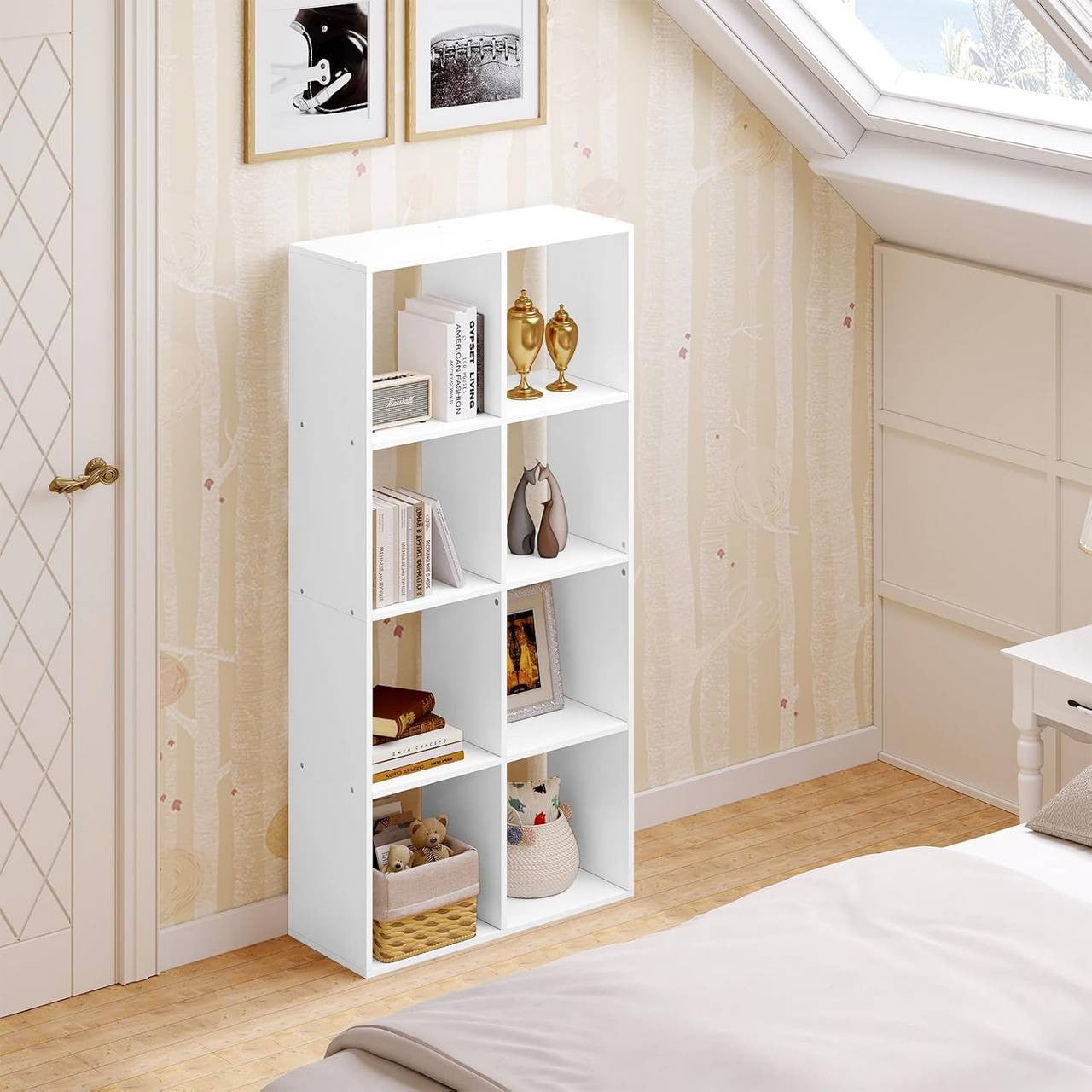 24goodz Bookshelf with 4 Levels and 8 Compartments - Ample Storage Space - E1 Wood Material - White - 71x141x29 cm