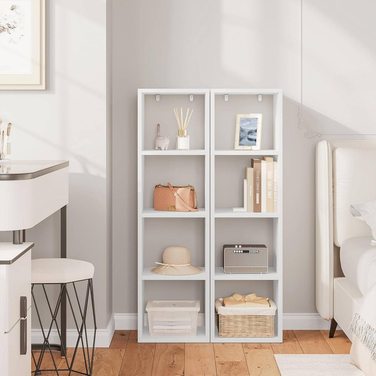 24goodz Cube Shelf with 4 Levels - Spacious Storage Solution - Melamine Faced Wood - For Home & Office - White/Oak