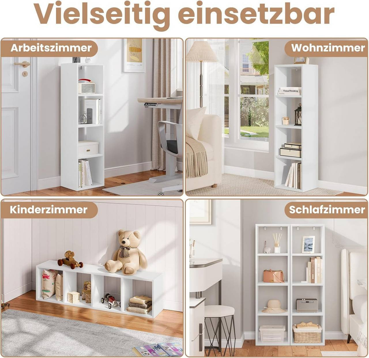 24goodz Cube Shelf with 4 Levels - Spacious Storage Solution - Melamine Faced Wood - For Home & Office - White/Oak