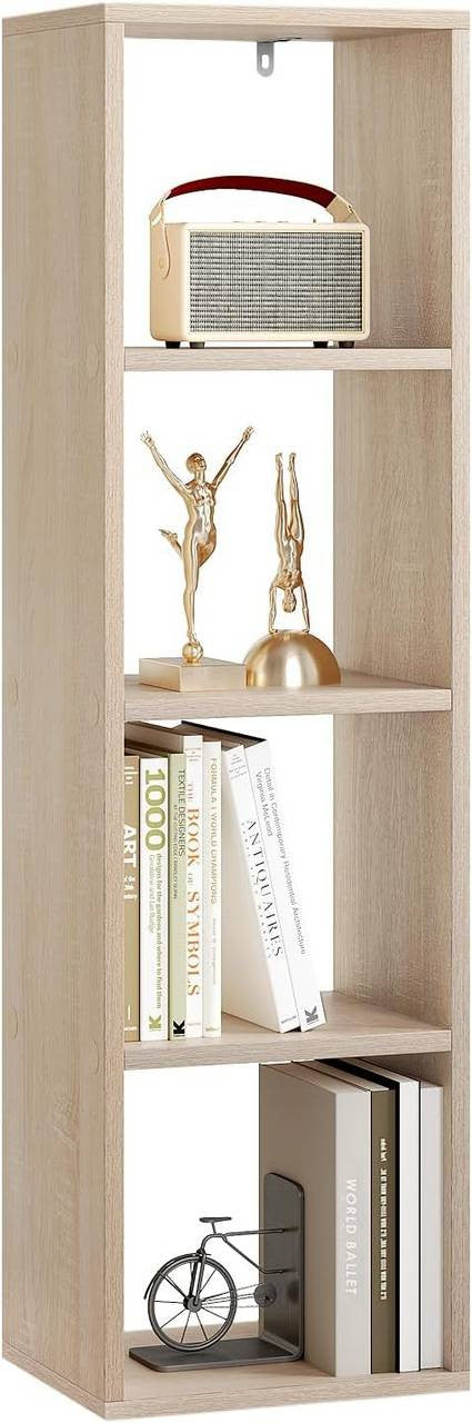 24goodz 4-Tier Bookshelf - Ample Storage Space - Stable and Safe - Melamine Coated Wood - For All Rooms - White/Light Oak