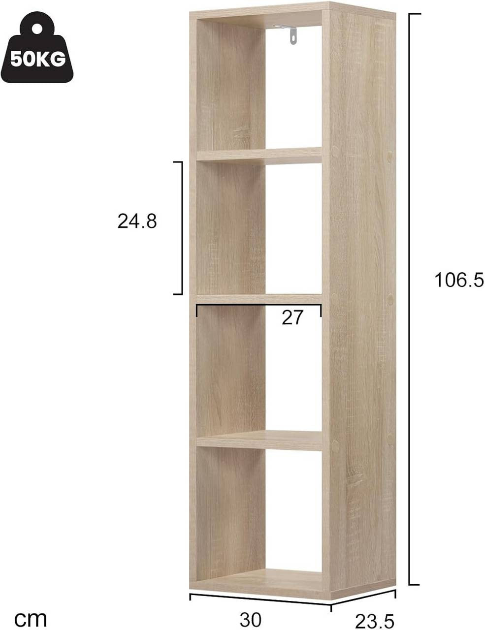 24goodz 4-Tier Bookshelf - Ample Storage Space - Stable and Safe - Melamine Coated Wood - For All Rooms - White/Light Oak