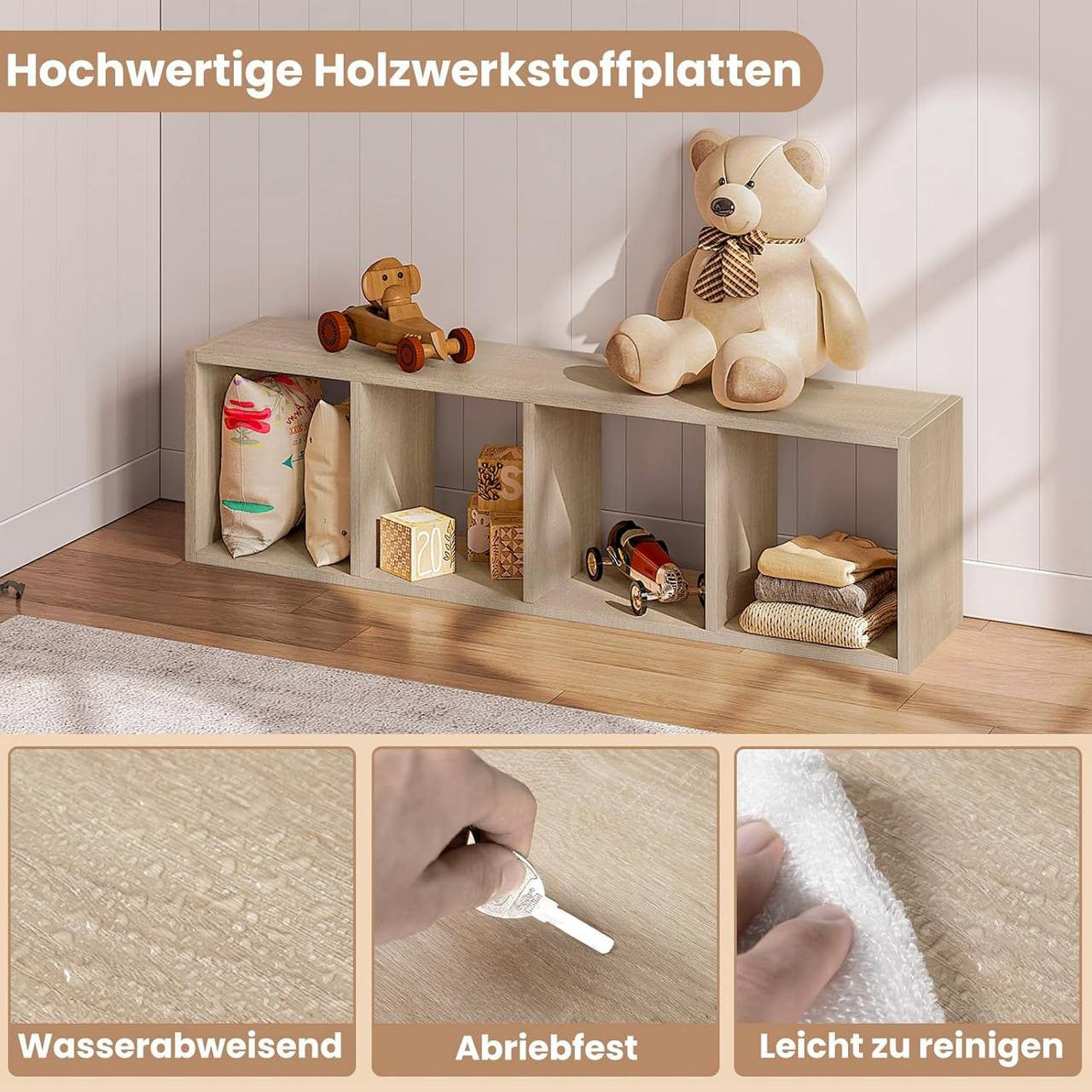 24goodz 4-Tier Bookshelf - Ample Storage Space - Stable and Safe - Melamine Coated Wood - For All Rooms - White/Light Oak