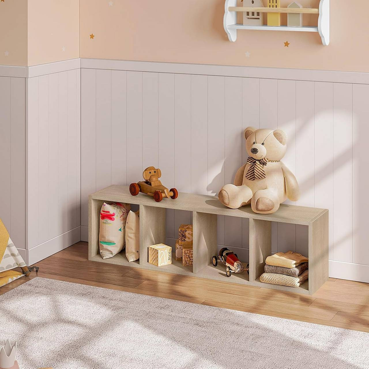 24goodz 4-Tier Bookshelf - Ample Storage Space - Stable and Safe - Melamine Coated Wood - For All Rooms - White/Light Oak