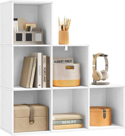 24goodz Cube Bookshelf with 6 Compartments - Sturdy and Stable Design - Melamine Coated Wood - For Home Organization - White/Oak