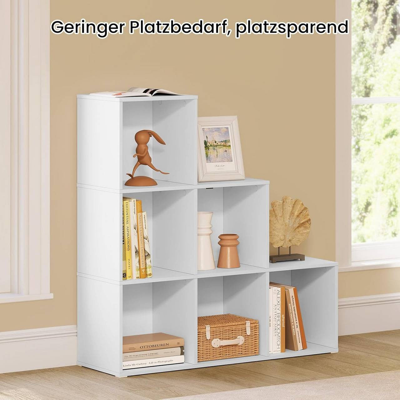 24goodz Cube Bookshelf with 6 Compartments - Sturdy and Stable Design - Melamine Coated Wood - For Home Organization - White/Oak