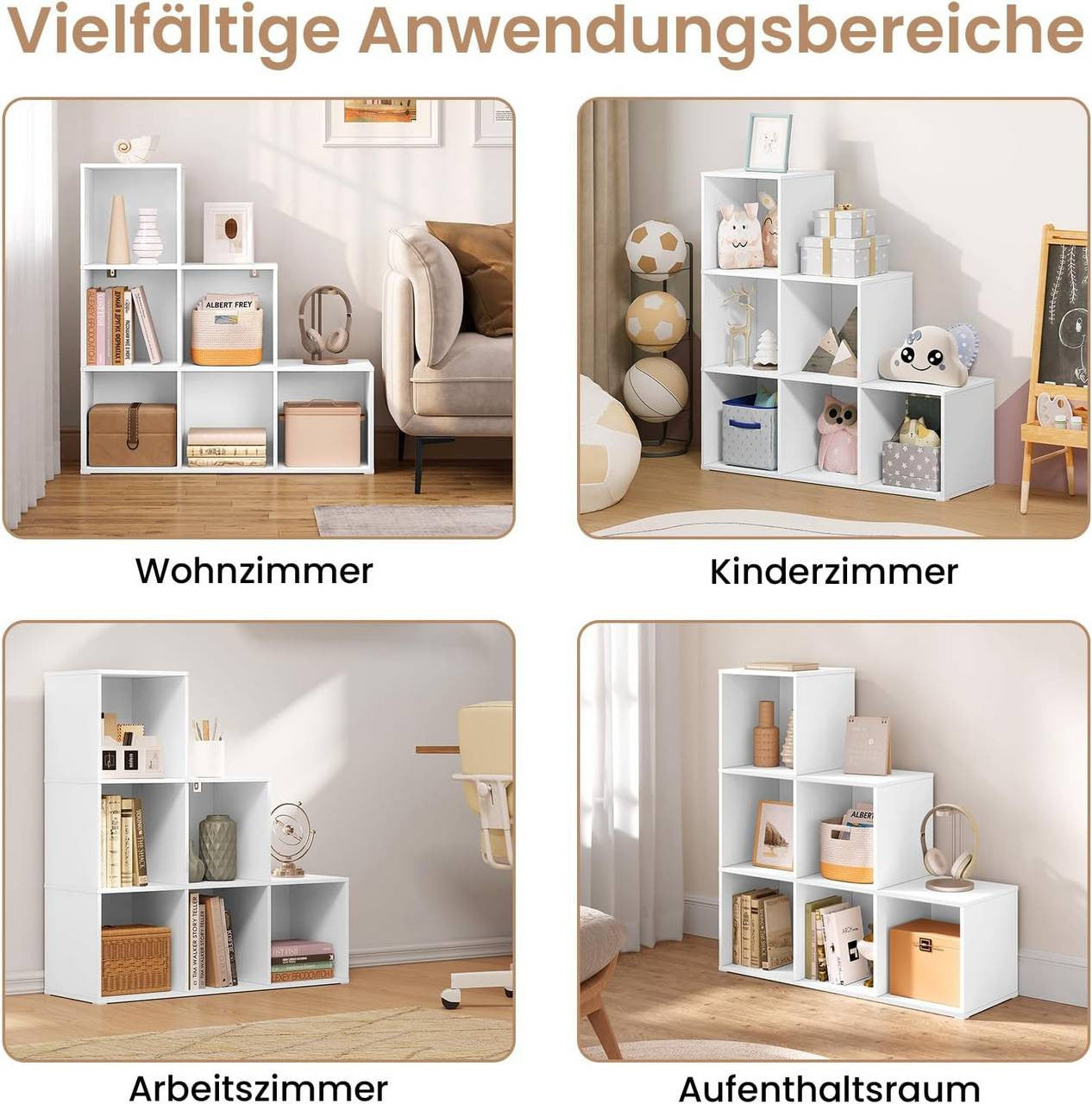 24goodz Cube Bookshelf with 6 Compartments - Sturdy and Stable Design - Melamine Coated Wood - For Home Organization - White/Oak