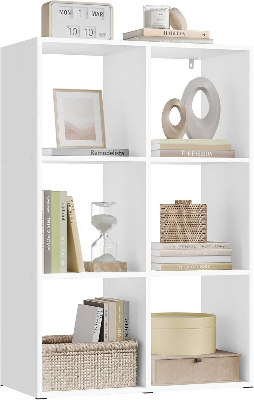 24goodz Bookcase with 6 Cubes - Sturdy and Safe Construction - E1 Grade Wood - For Home and Office - White