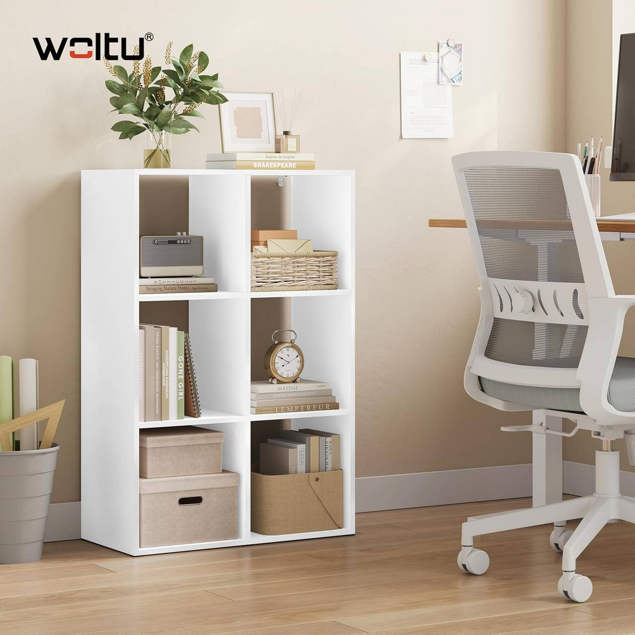 24goodz Bookcase with 6 Cubes - Sturdy and Safe Construction - E1 Grade Wood - For Home and Office - White