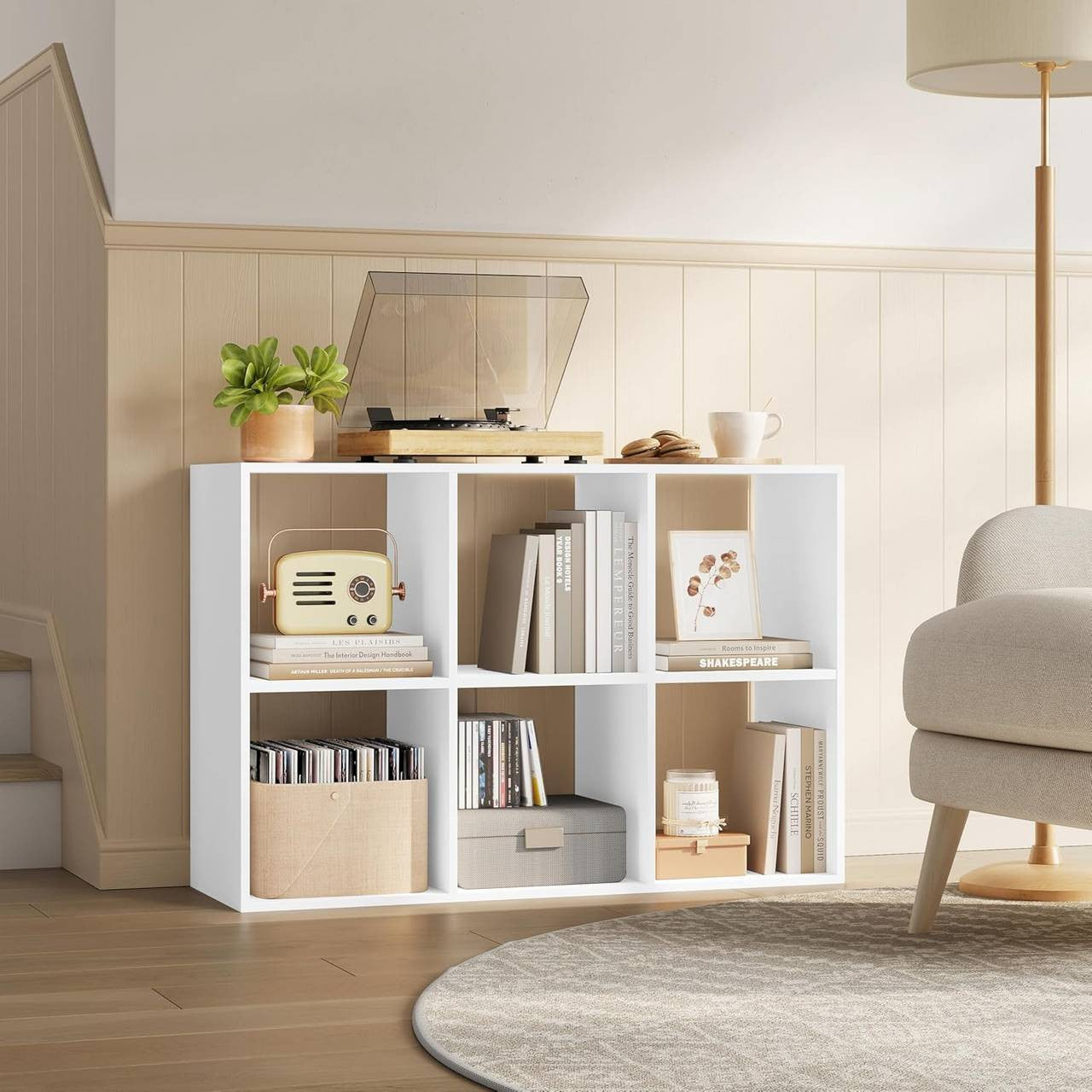24goodz Bookcase with 6 Cubes - Sturdy and Safe Construction - E1 Grade Wood - For Home and Office - White
