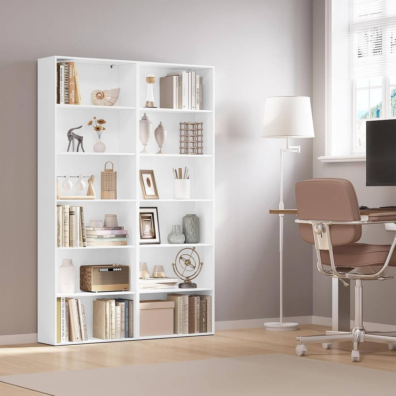 24goodz Bookcase - Ample Storage Space - Modern & Multifunctional - Engineered Wood - For Home & Office - White/Light Oak - 60x180x23.5 cm
