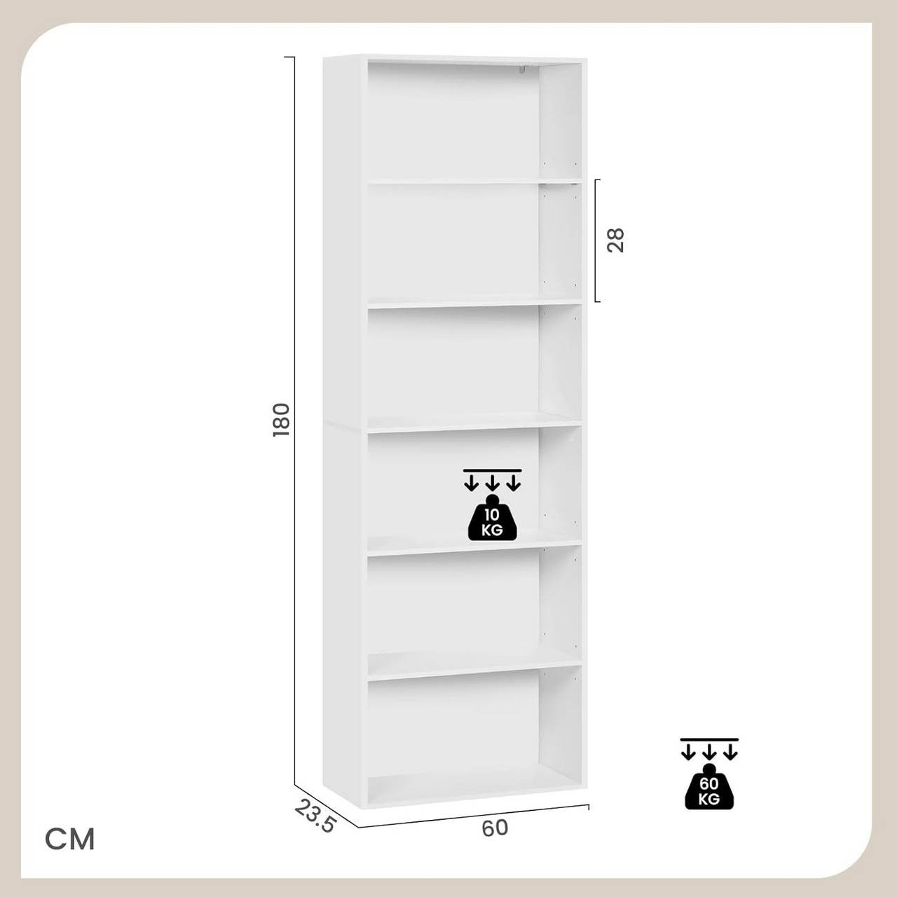 24goodz Bookcase - Ample Storage Space - Modern & Multifunctional - Engineered Wood - For Home & Office - White/Light Oak - 60x180x23.5 cm
