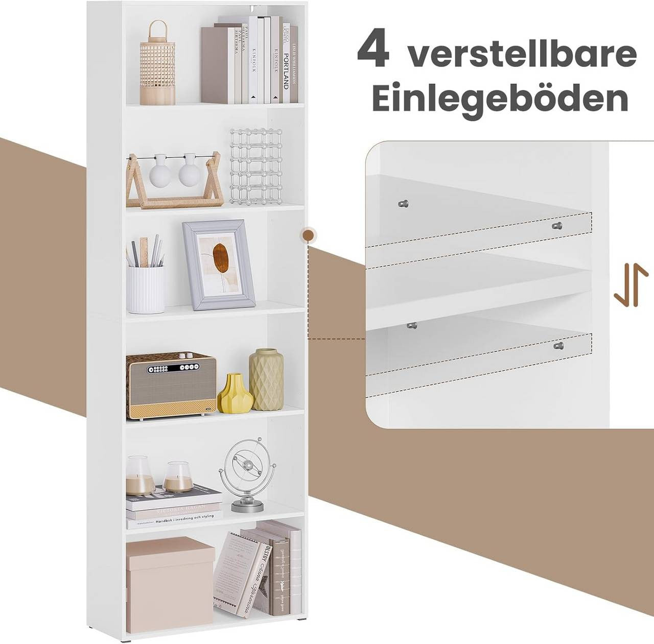 24goodz Bookcase - Ample Storage Space - Modern & Multifunctional - Engineered Wood - For Home & Office - White/Light Oak - 60x180x23.5 cm