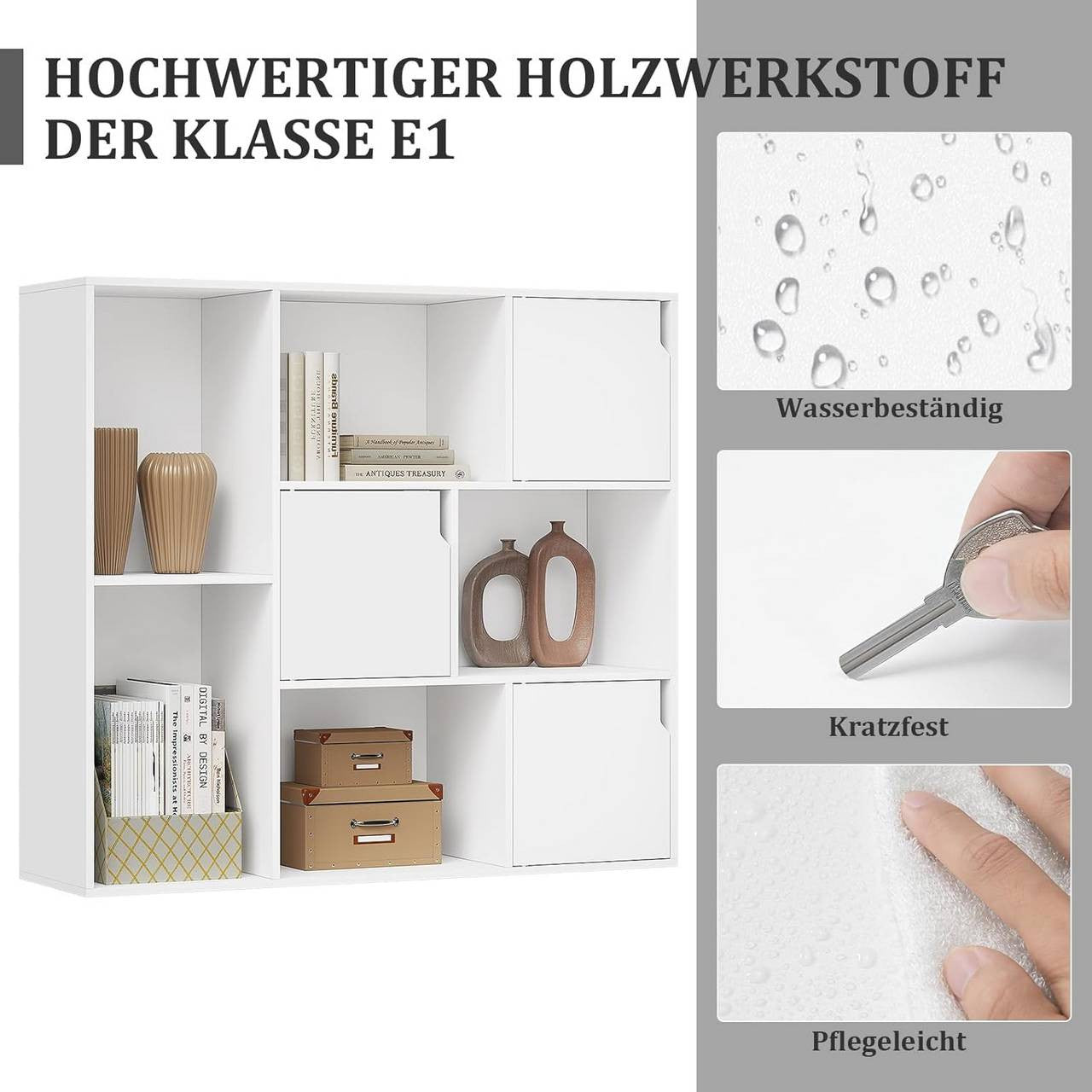 24goodz Bookshelf with 8 Compartments and 3 Doors - Versatile Storage Solution - E1 Wood Material - For Home and Office - White/Rustic Brown - 106 x 96 x 30 cm