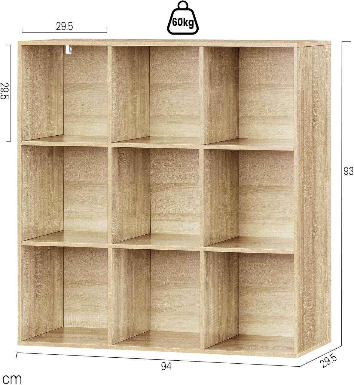 24goodz Open Bookshelf with 9 Cubes - Space-Saving Design - Durable E1 Wood - For Home and Office - White/Light Oak