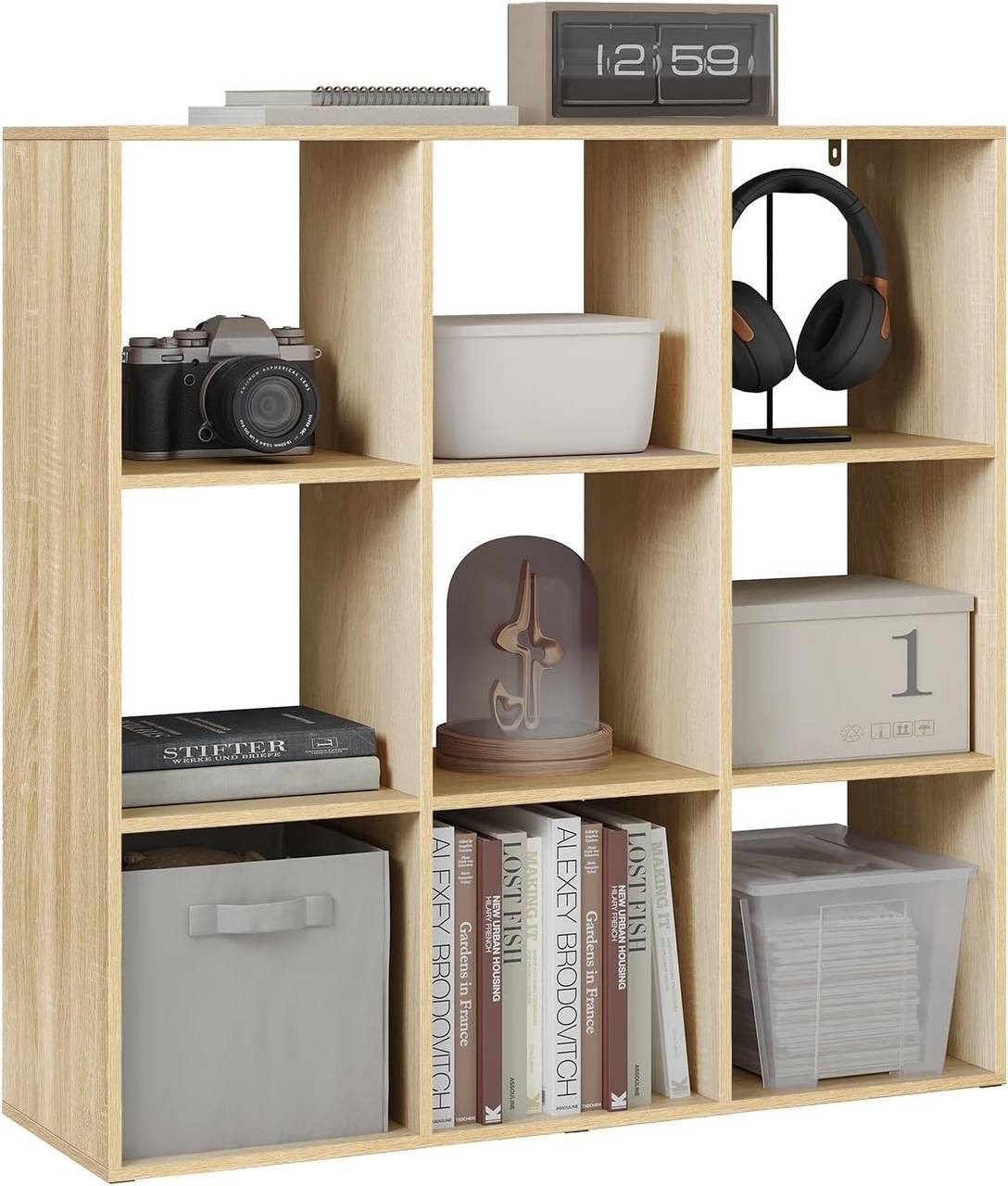 24goodz Cube Shelf with 9 Compartments - Ample Storage Space - E1 Wood Material - For Home and Office - Light Oak