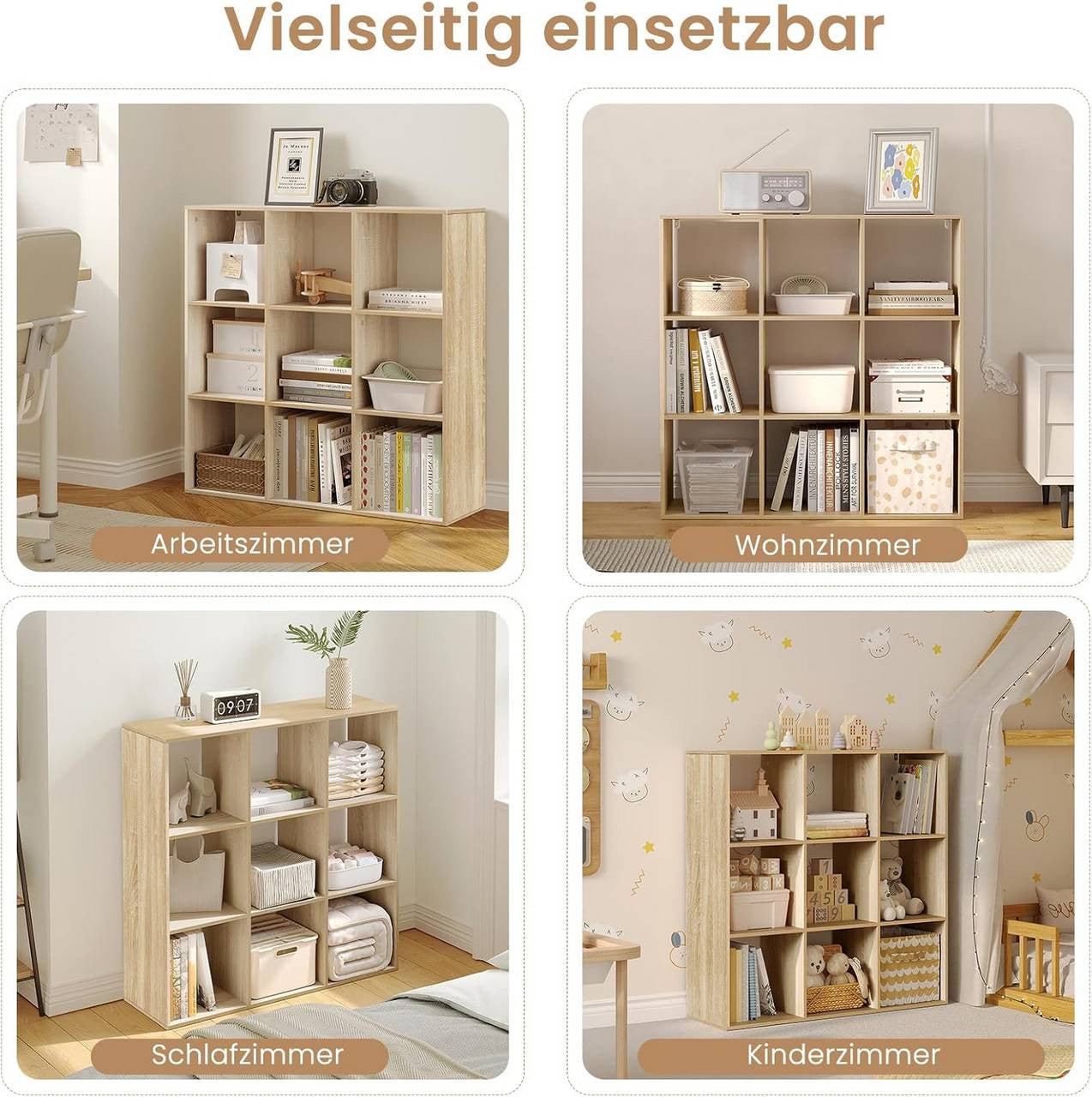 24goodz Cube Shelf with 9 Compartments - Ample Storage Space - E1 Wood Material - For Home and Office - Light Oak