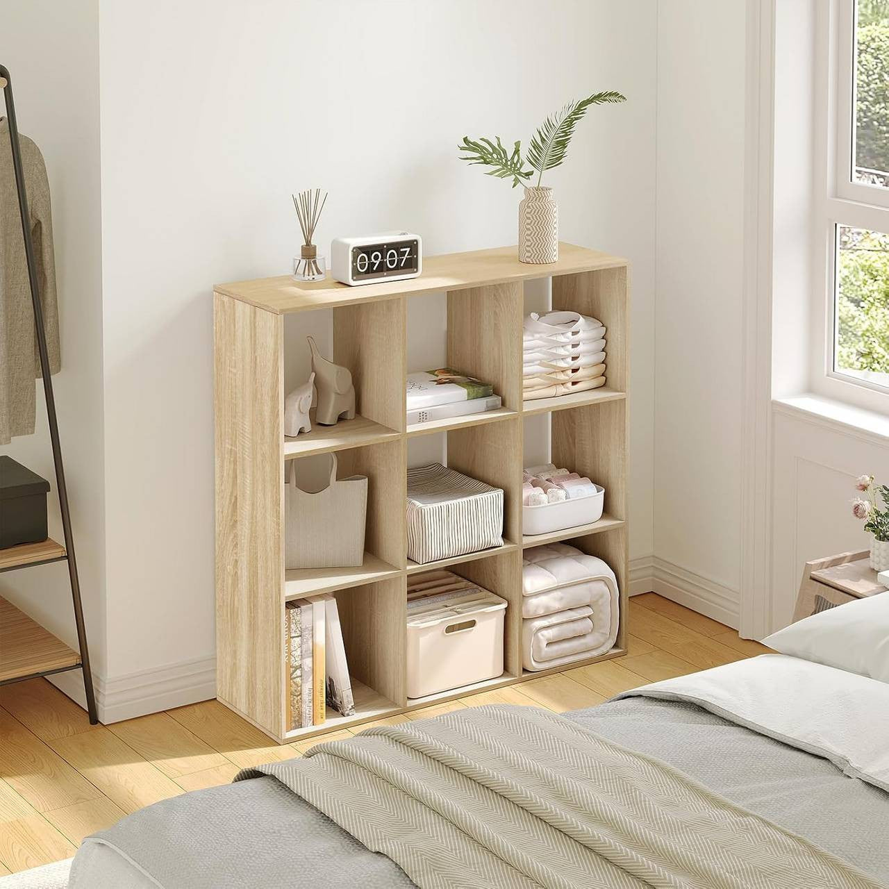 24goodz Cube Shelf with 9 Compartments - Ample Storage Space - E1 Wood Material - For Home and Office - Light Oak