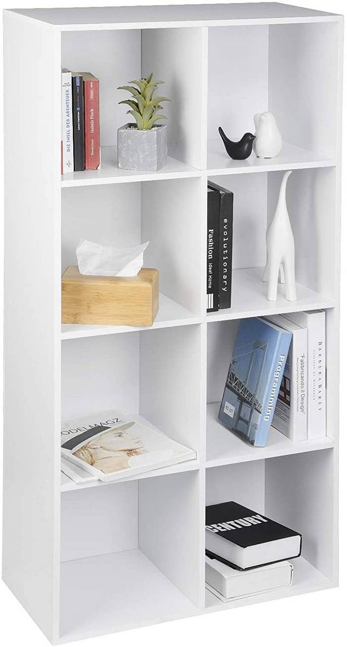 24goodz Bookcase with 8 Compartments - Space-Saving Design - MDF - For Home and Office - White - ws