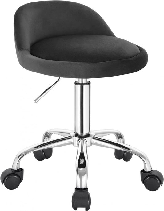 24goodz Adjustable Swivel Stool on Wheels - Comfortable and Stylish - Velvet - For Home Office and Beauty Salons - Dark Grey - dgr