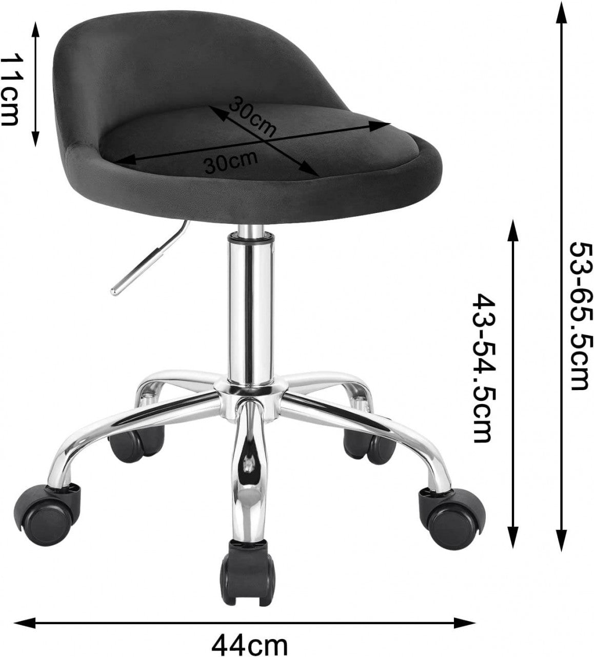 24goodz Adjustable Swivel Stool on Wheels - Comfortable and Stylish - Velvet - For Home Office and Beauty Salons - Dark Grey - dgr