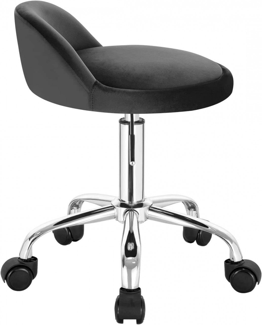 24goodz Adjustable Swivel Stool on Wheels - Comfortable and Stylish - Velvet - For Home Office and Beauty Salons - Dark Grey - dgr