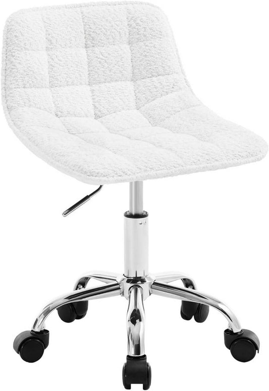 24goodz Ergonomic Office Chair with Wheels - Comfortable Seating - Versatile Design - Chenille - White - 43 x (60-67,5) x 50 cm