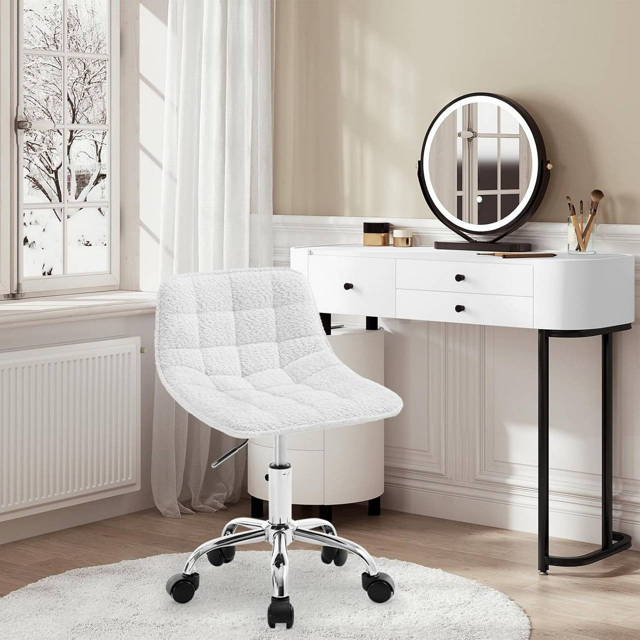 24goodz Ergonomic Office Chair with Wheels - Comfortable Seating - Versatile Design - Chenille - White - 43 x (60-67,5) x 50 cm
