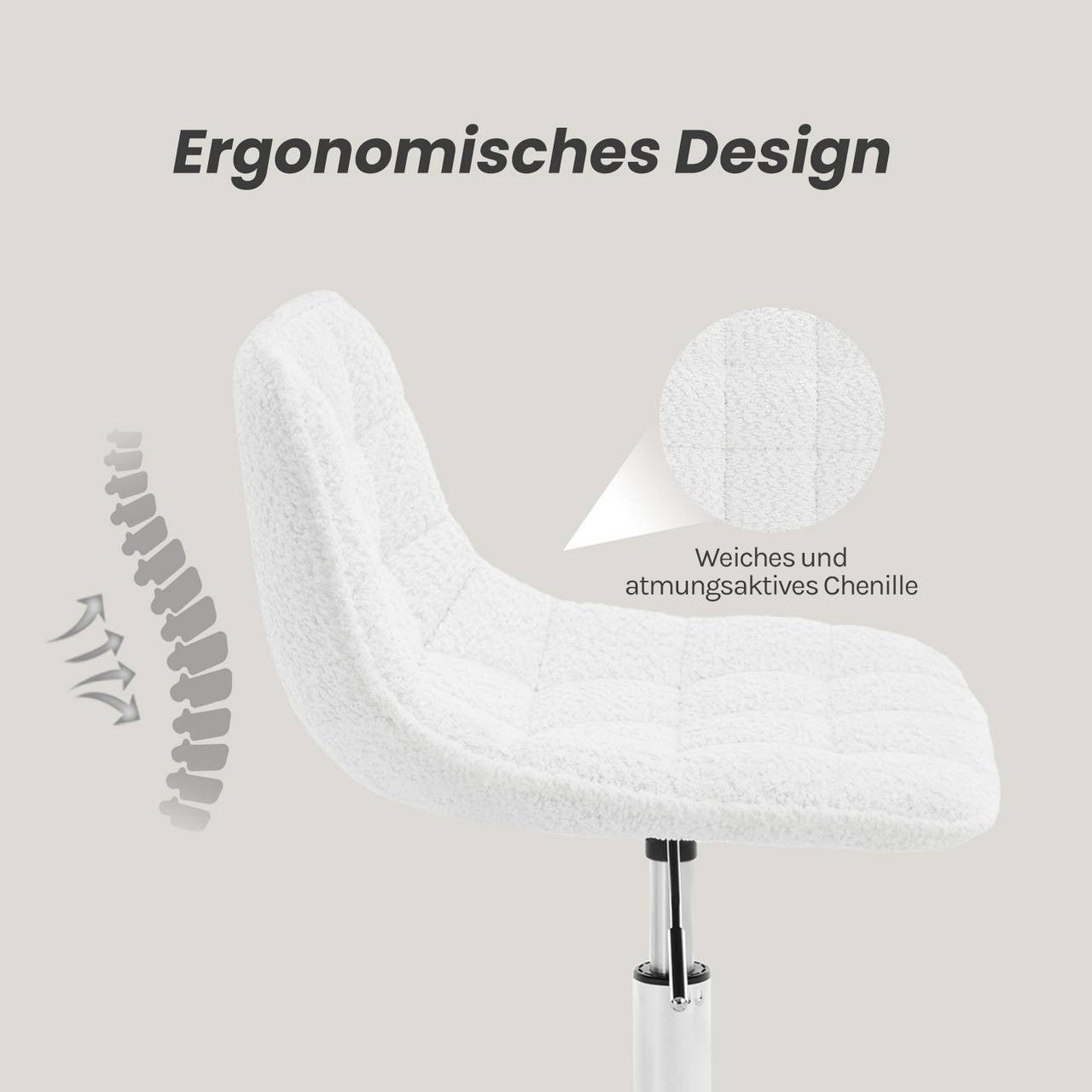 24goodz Ergonomic Office Chair with Wheels - Comfortable Seating - Versatile Design - Chenille - White - 43 x (60-67,5) x 50 cm