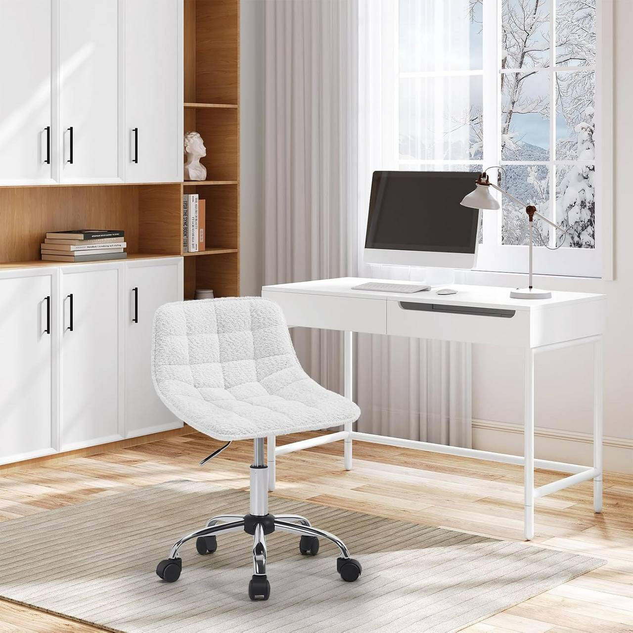 24goodz Ergonomic Office Chair with Wheels - Comfortable Seating - Versatile Design - Chenille - White - 43 x (60-67,5) x 50 cm