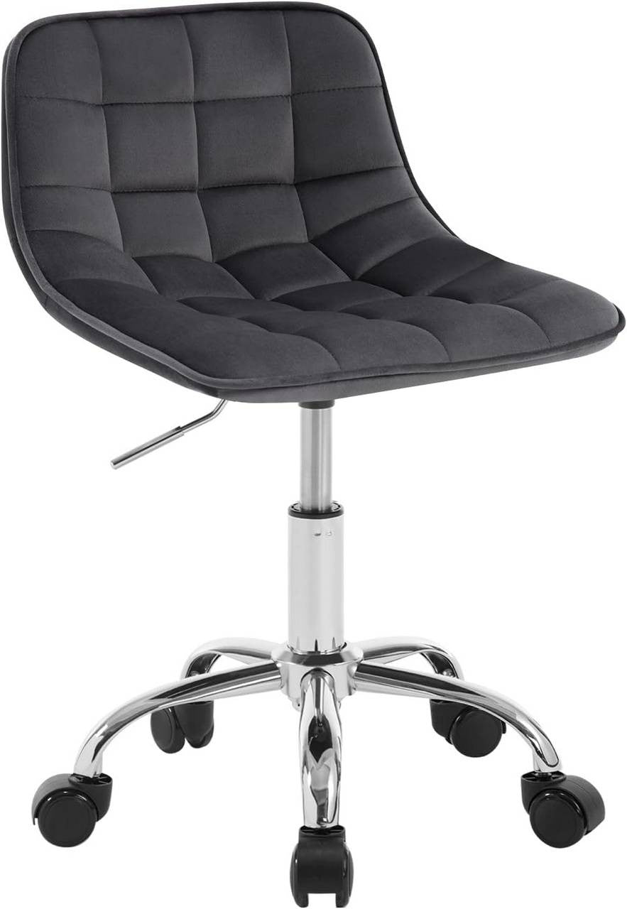 24goodz Velvet Office Stool with Wheels - Ergonomic Design - Comfortable Seating - Velvet - For Home and Office - Dark Grey