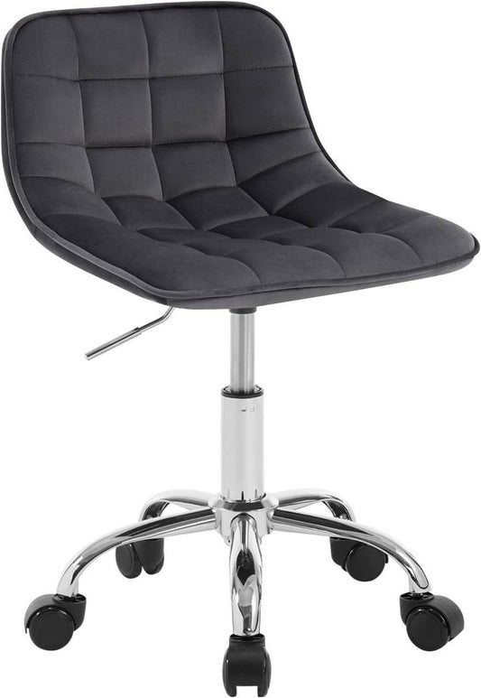 24goodz Velvet Office Stool with Wheels - Ergonomic Design - Comfortable Seating - Velvet - For Home and Office - Dark Grey