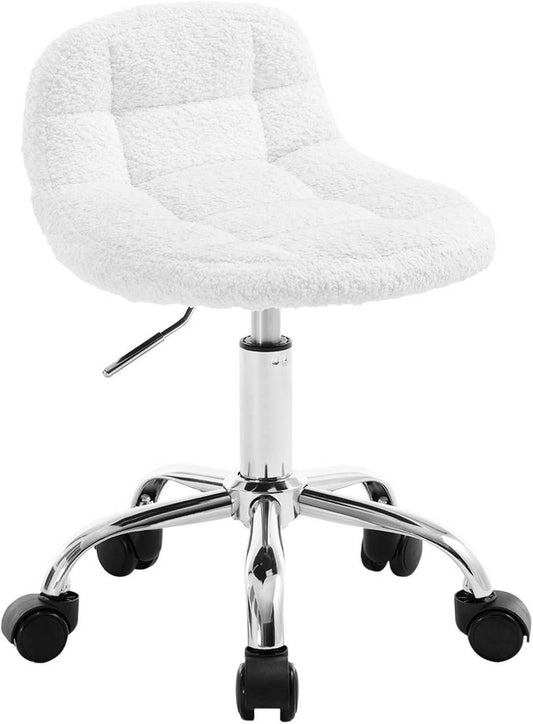24goodz Adjustable Office Stool with Wheels - Stylish & Comfortable - Ergonomic Design - Chenille - White