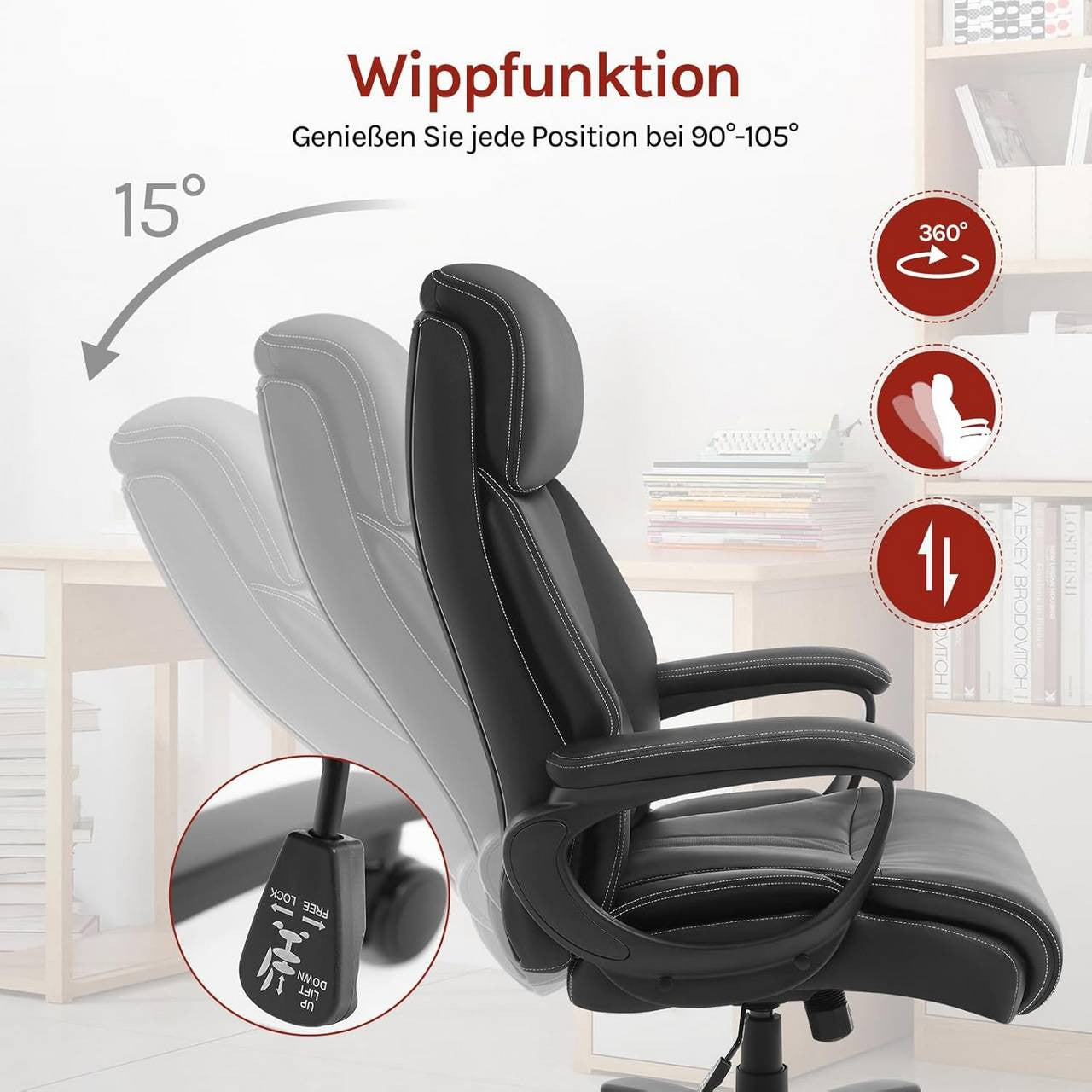 24goodz Ergonomic Office Chair - Exceptional Comfort - Durable PU Material - 150 kg Capacity - Black - Dimensions: 72 x (119-127) x 86 cm