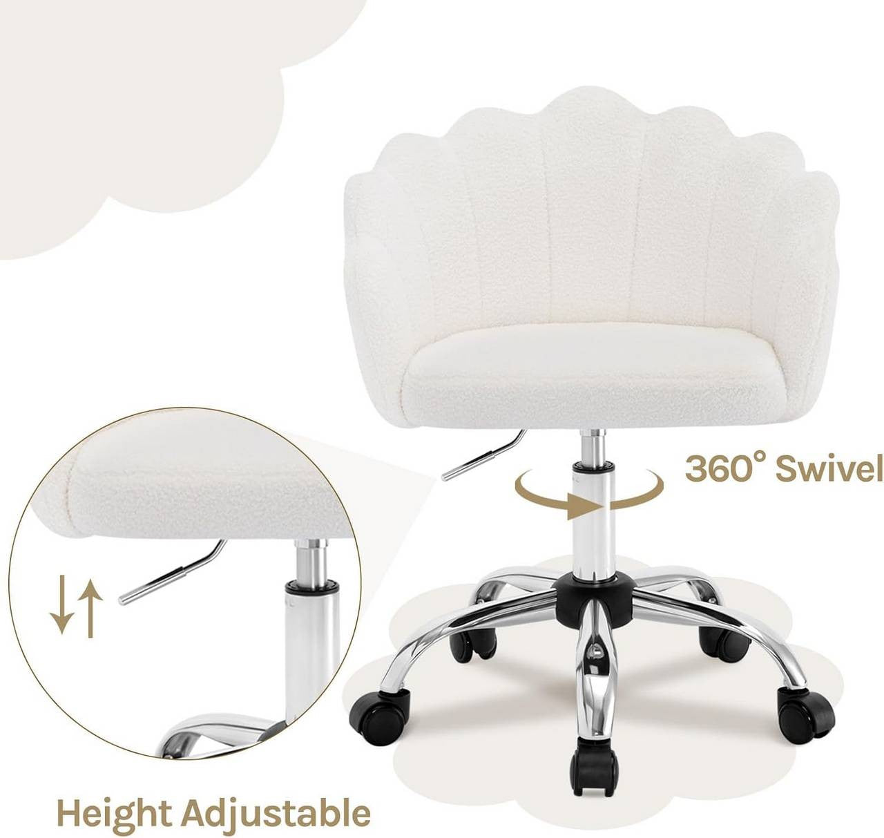 24goodz Elegant Office Chair - Ergonomic Comfort Design - Cashmere Fabric - For Women - Cream White