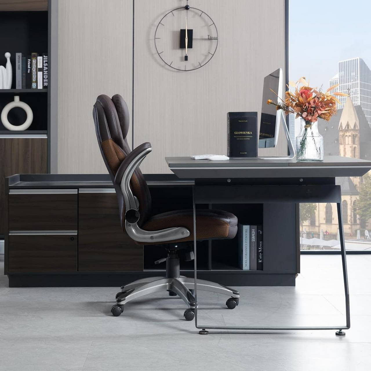 24goodz Ergonomic Executive Chair with Headrest - Ultimate Comfort - Adjustable Height - PU Leather - For Home Office - Black/Brown