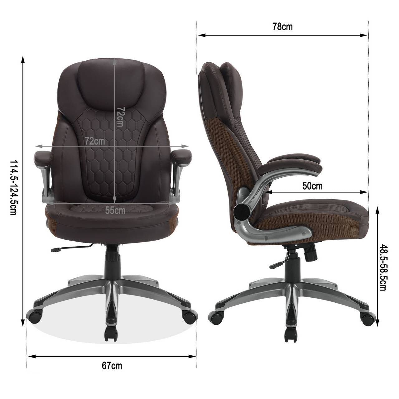 24goodz Ergonomic Executive Chair with Headrest - Ultimate Comfort - Adjustable Height - PU Leather - For Home Office - Black/Brown