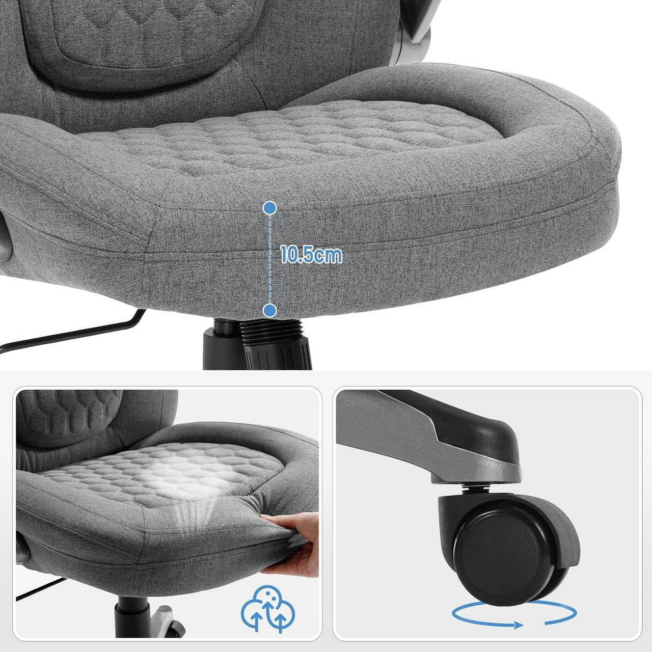 24goodz Ergonomic Office Chair - Ultimate Comfort with Adjustable Height - High-Resilience Foam - For Home Office Use - Grey