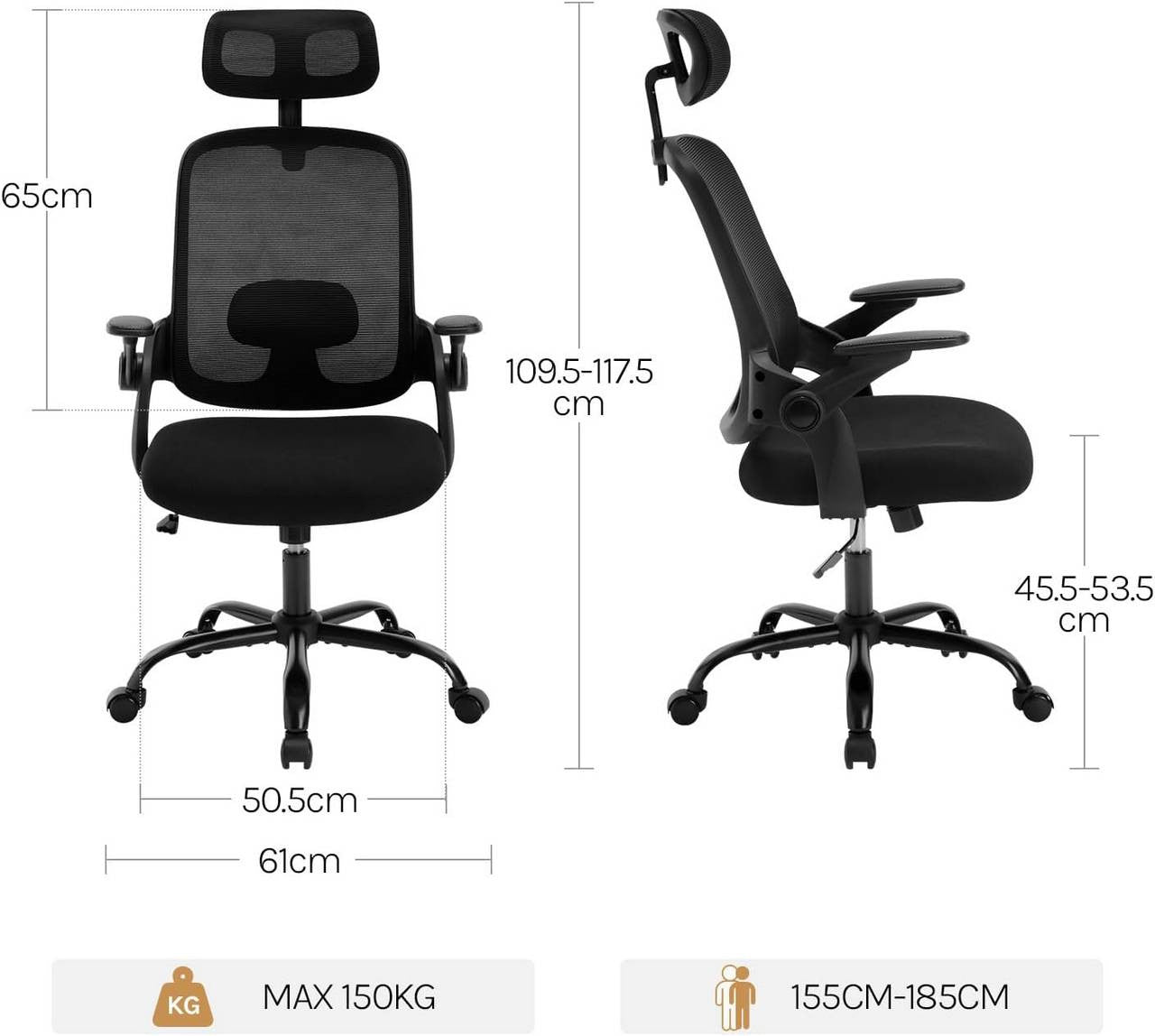 24goodz Ergonomic Office Chair - Relaxing Rocking Function - Mesh Fabric - For Home and Office - Black