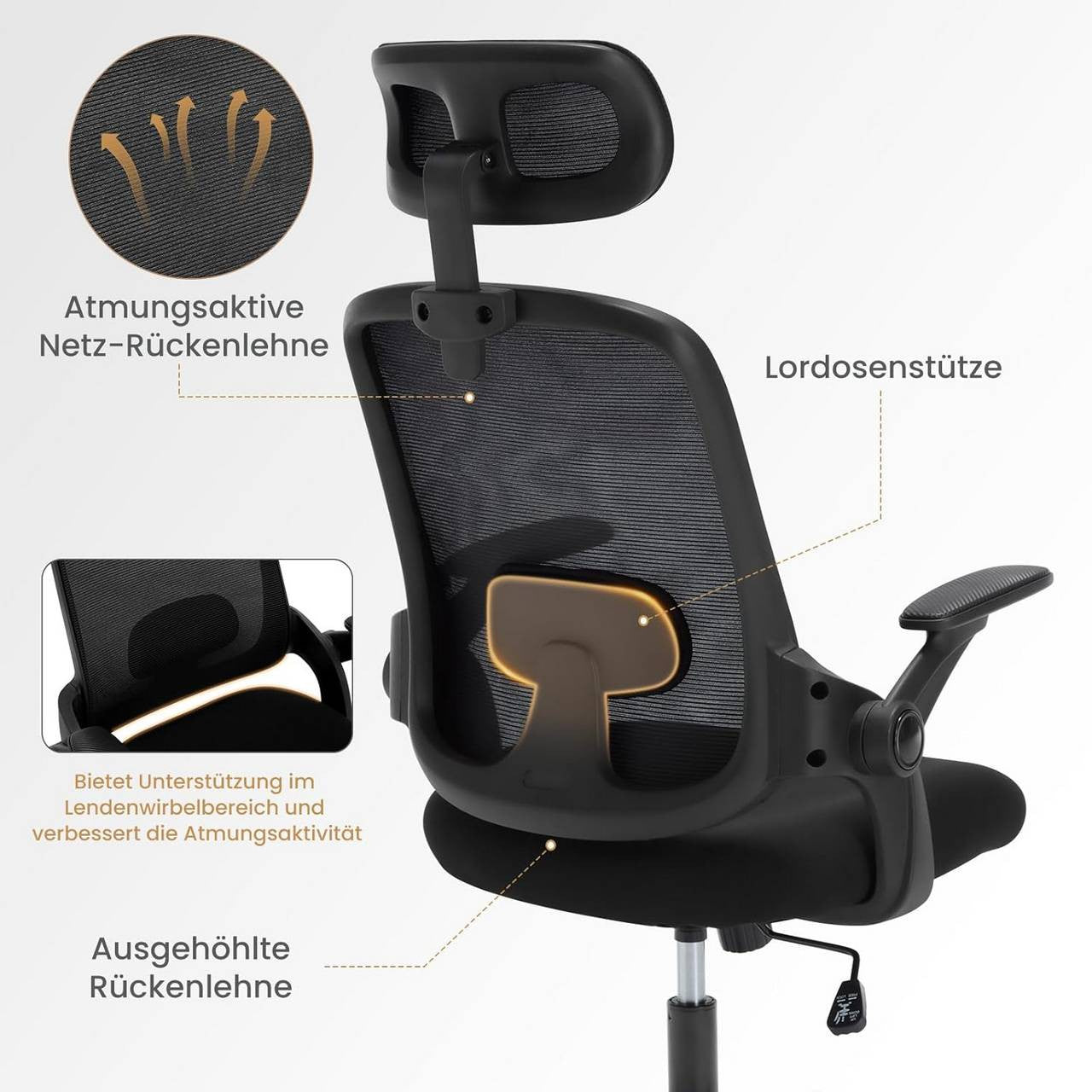 24goodz Ergonomic Office Chair - Relaxing Rocking Function - Mesh Fabric - For Home and Office - Black