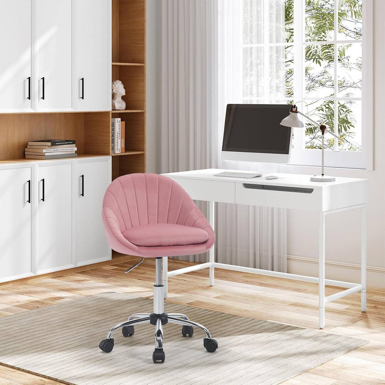 24goodz Ergonomic Office Chair - Stylish Design - Comfortable Double Padding - Velvet - For Home Office - Pink