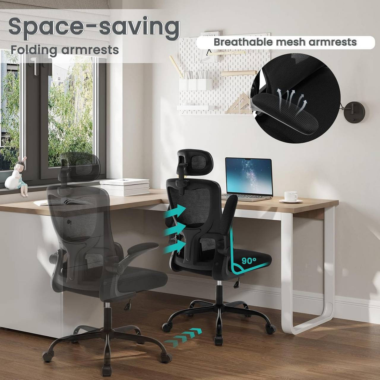 24goodz Ergonomic Office Chair - Adjustable Height - Breathable Mesh - For Home and Office - Black