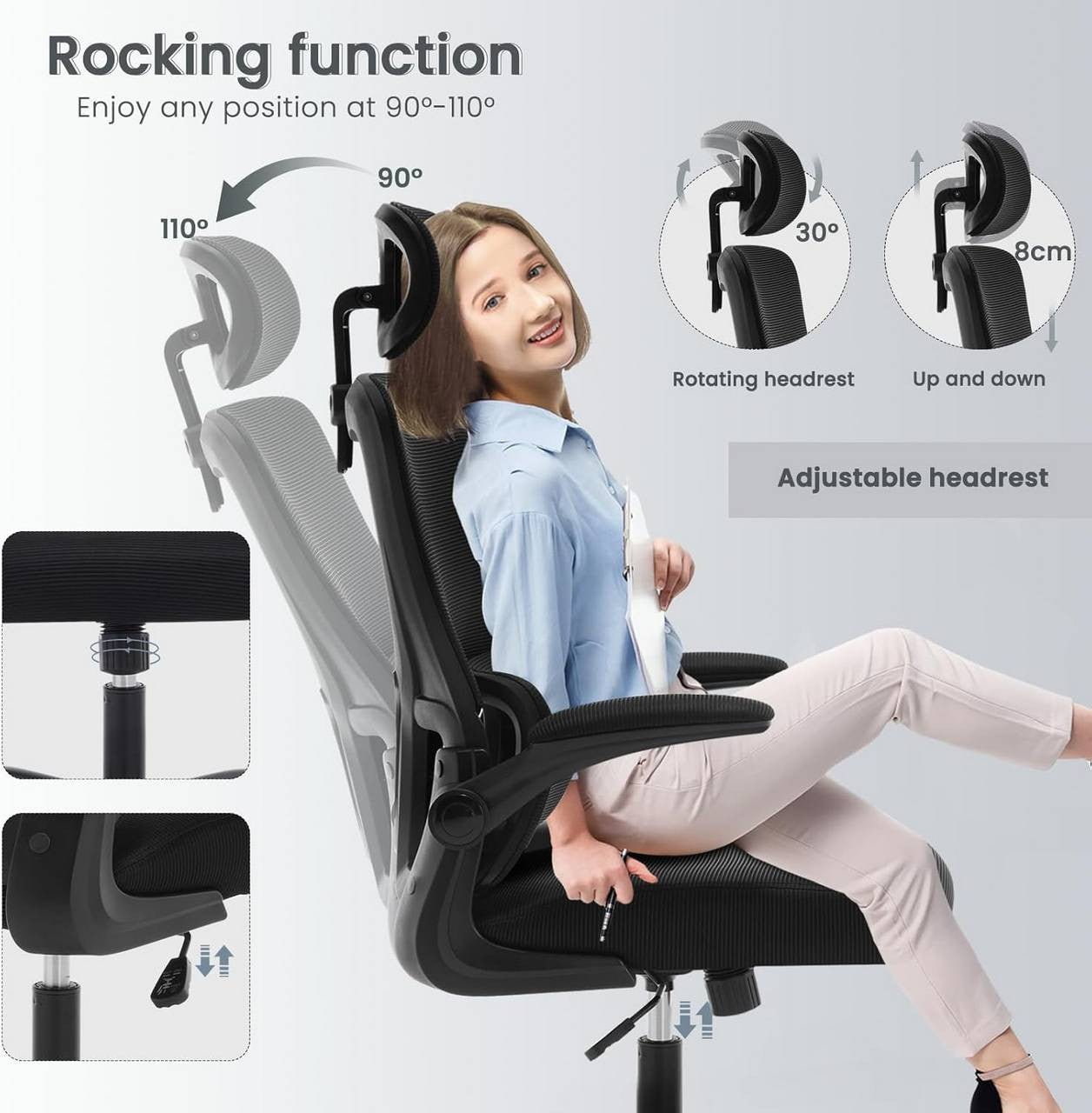 24goodz Ergonomic Office Chair - Adjustable Height - Breathable Mesh - For Home and Office - Black